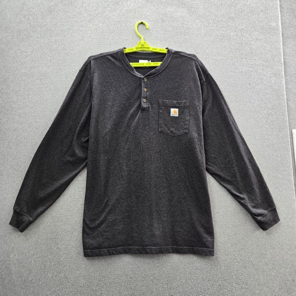 Carhartt Men Shirt 2XL Charcoal Gray TK0128-M Henley Button Logo Loose